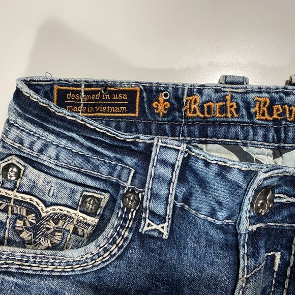 Rock Revival Lampson Low Rise Slim Bootcut Raw distressed denim jeans size 29x32 - Picture 5 of 14